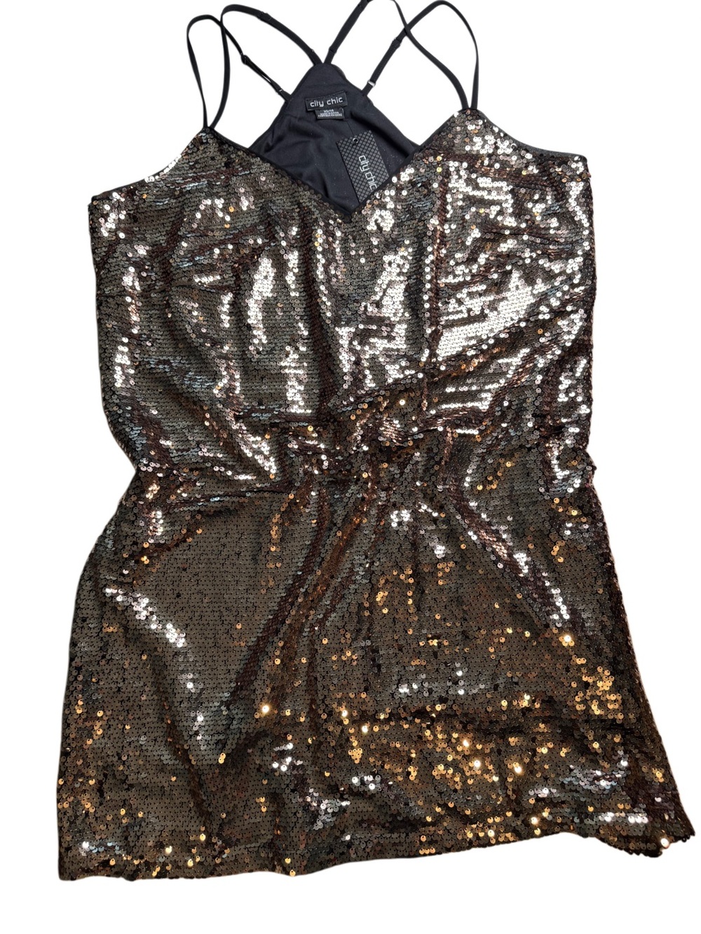 City Chic Girls' Metallic Sequin Strappy Party Dress - Bronze